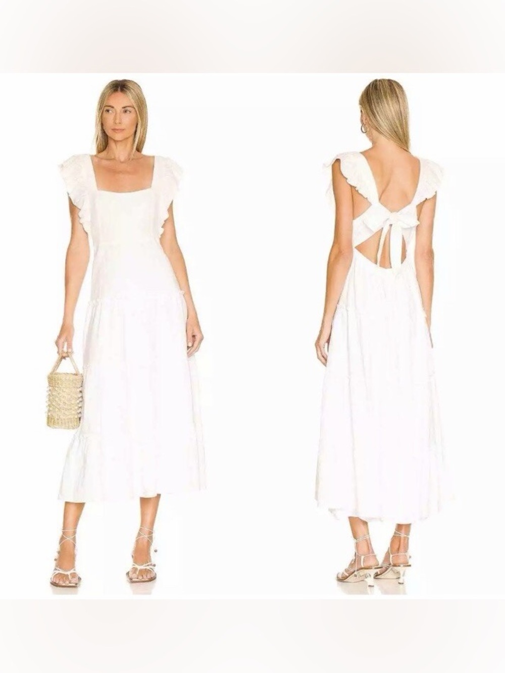 SHOW ME YOUR MUMU White Linen Lovely Midi Dress Ruffle Boho cottagecore  L